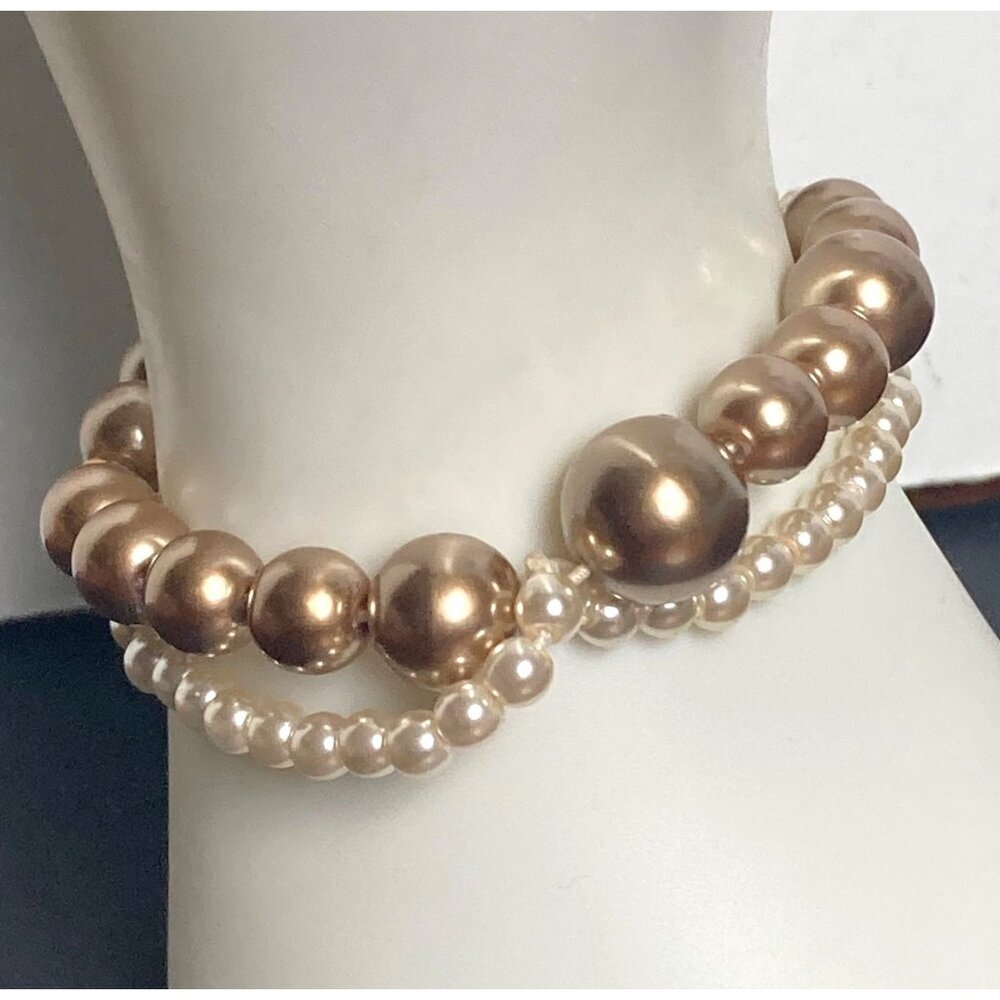 J Crew Crewcuts Champagne Beaded Bracelet Gold Tone Faux Pearl Stretch Bridal